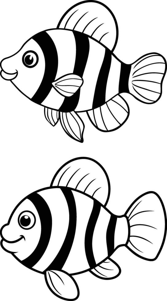 Playful Clownfish Line Art Adorable Black and White Cartoon Illustration of Iconic Marine Fish. vector