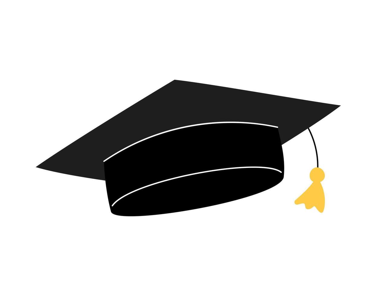 Graduation cap flat illustration. Square academic hat isolated on white background. Mortarboard with tassel. High school, college, academy graduate accessory and symbol vector
