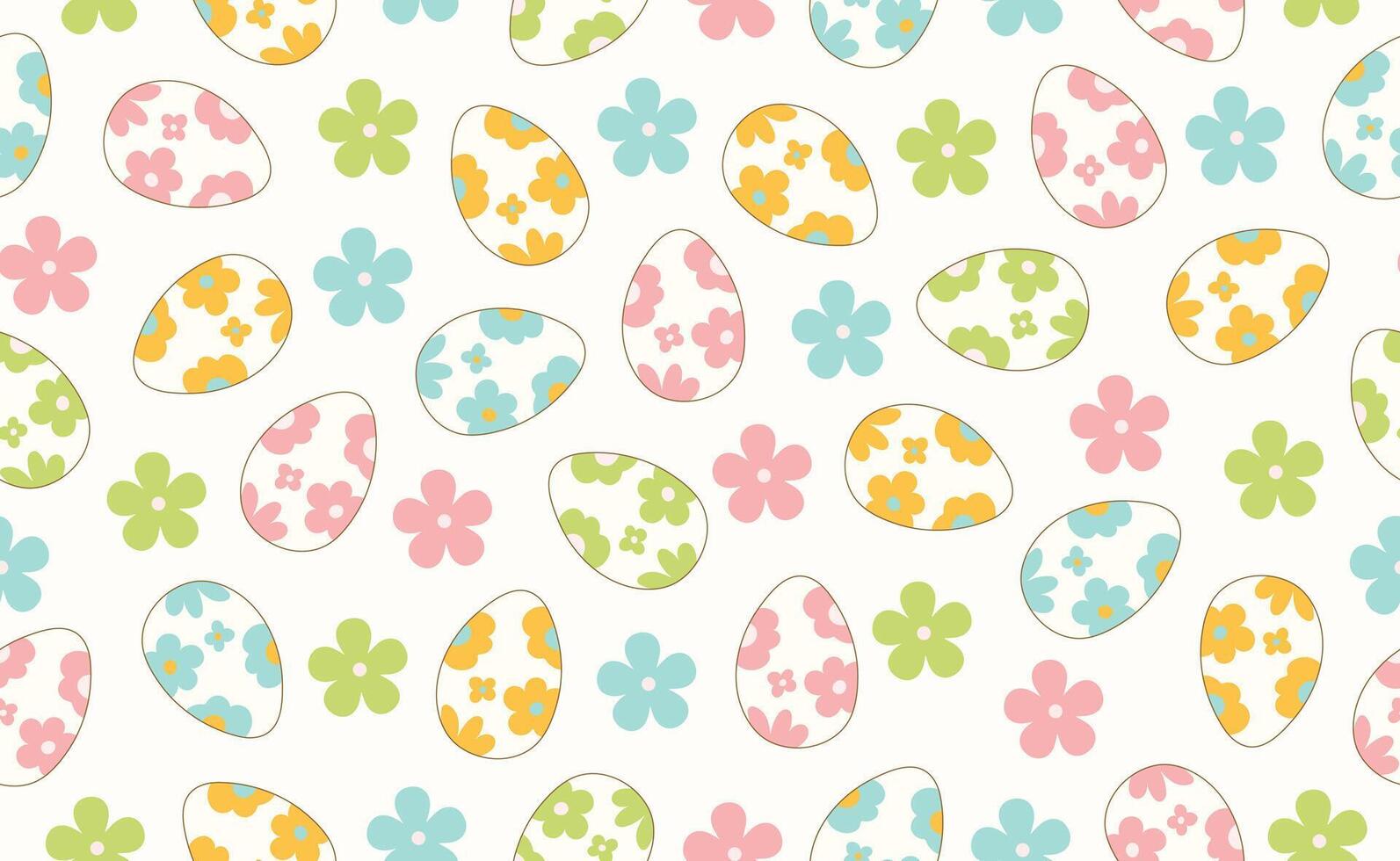 Modern Easter seamless pattern with egg, spring flowers, daisy. Happy Easter pattern in flat style for background, kids textiles, posters, banners, greeting cards. illustration. vector