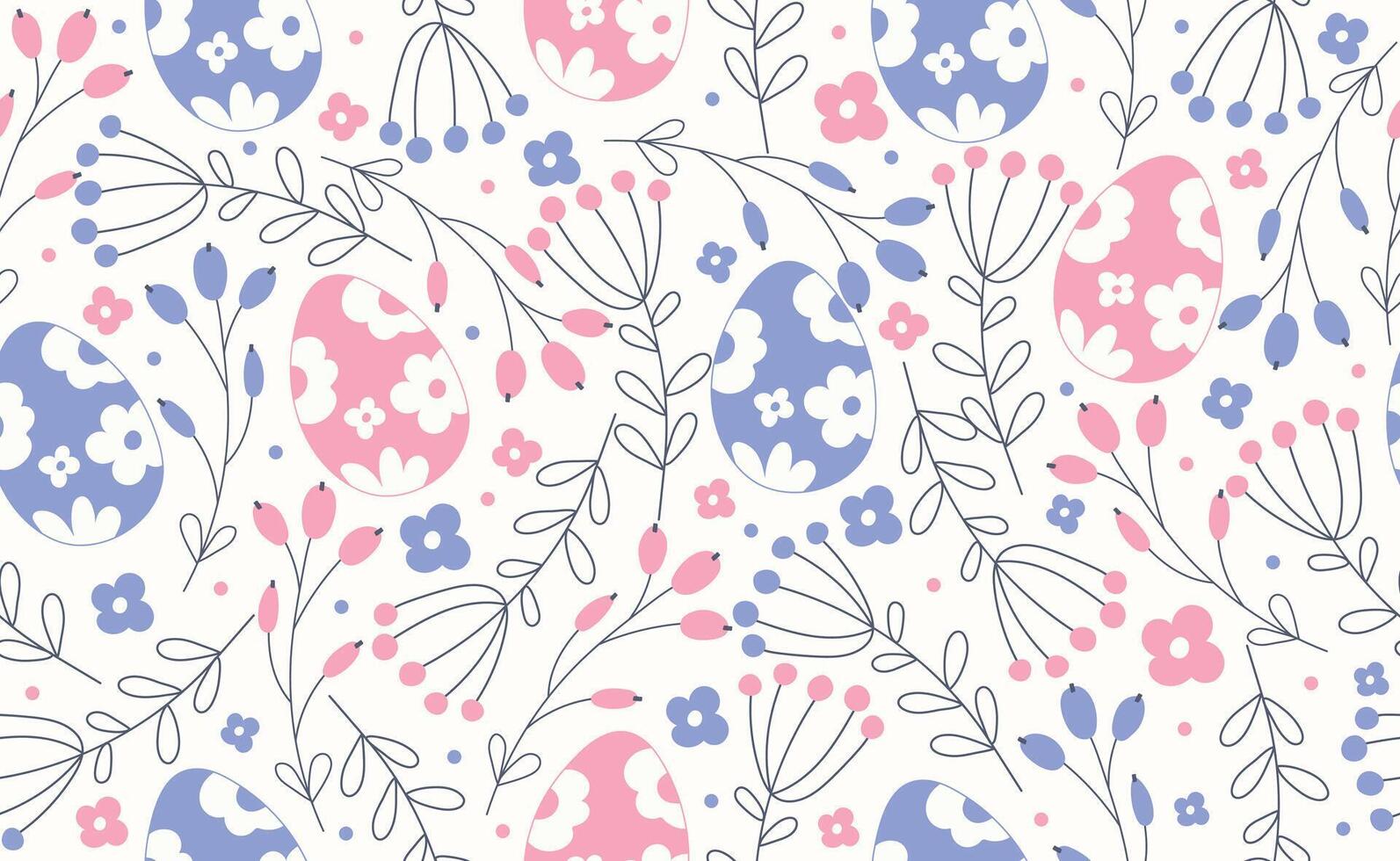 Modern Easter seamless pattern with egg, spring flowers, daisy. Happy Easter pattern in flat style for background, kids textiles, posters, banners, greeting cards. illustration vector