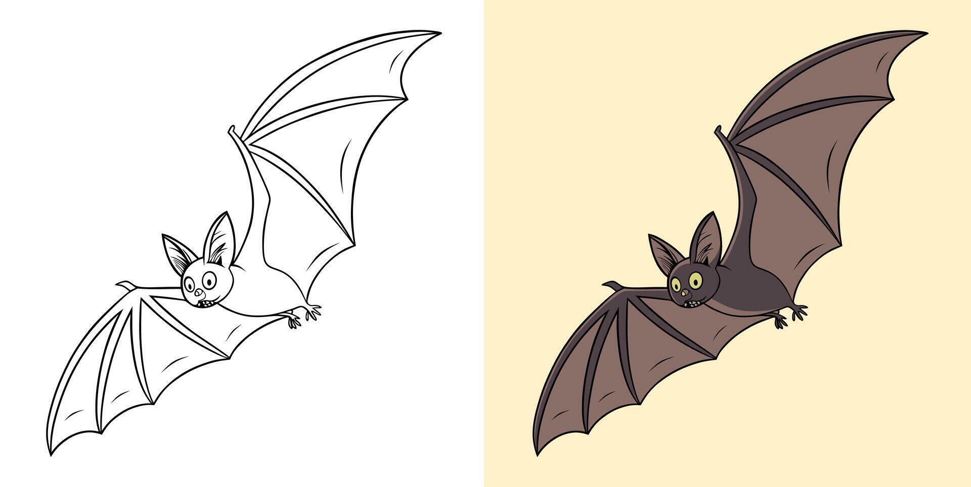 Bat Color and Line Art Illustration vector