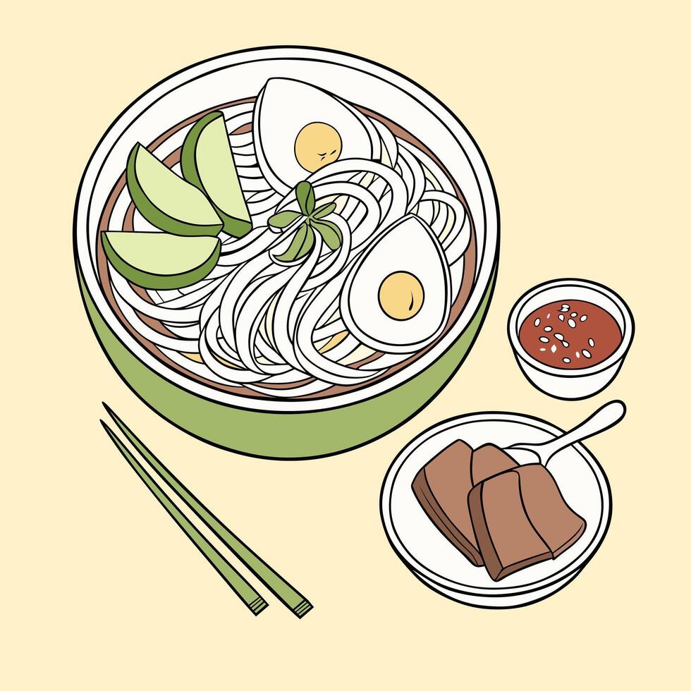 Delicious Naengmyeon Cold Noodles Illustration vector