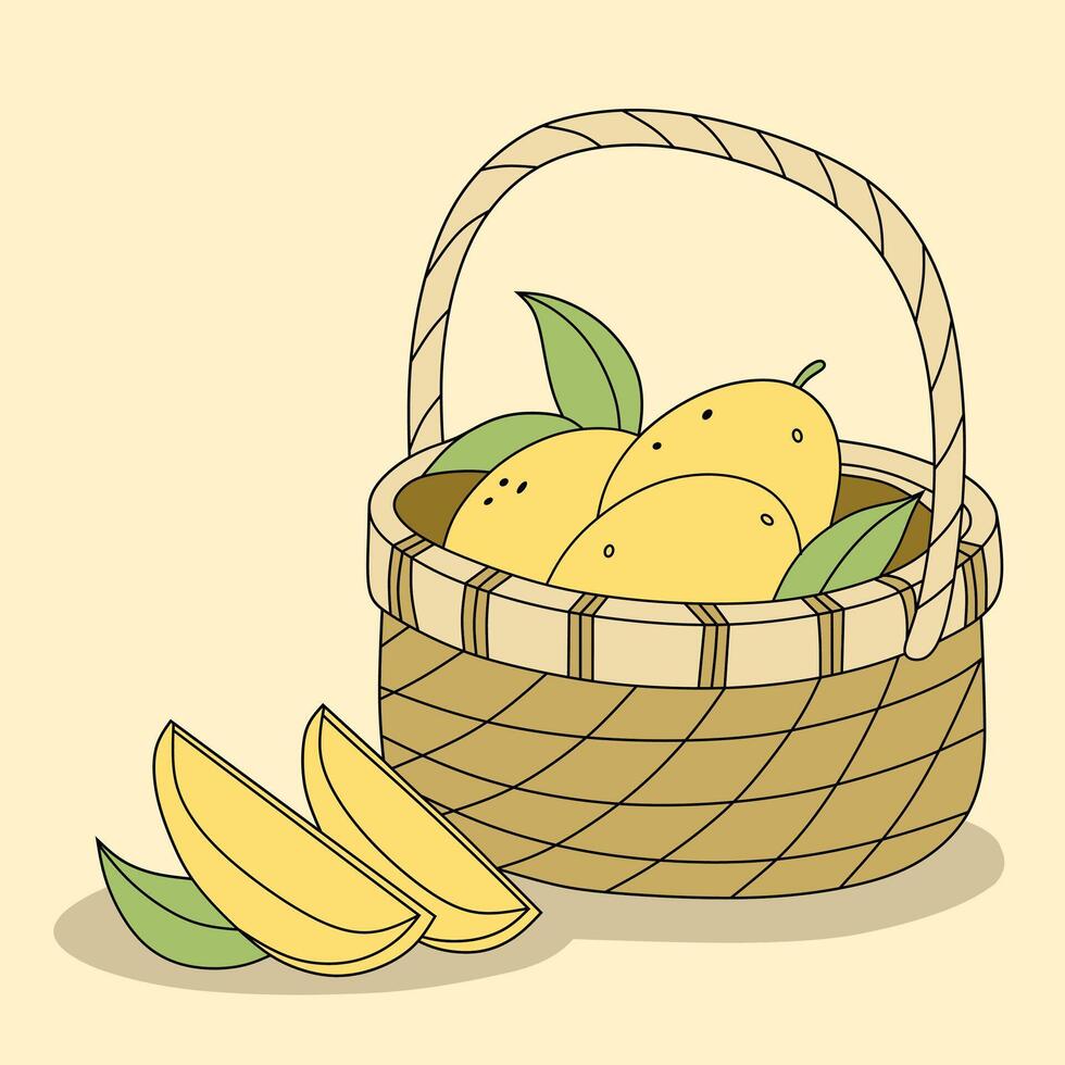 Fresh Mangoes in a Basket Illustration vector