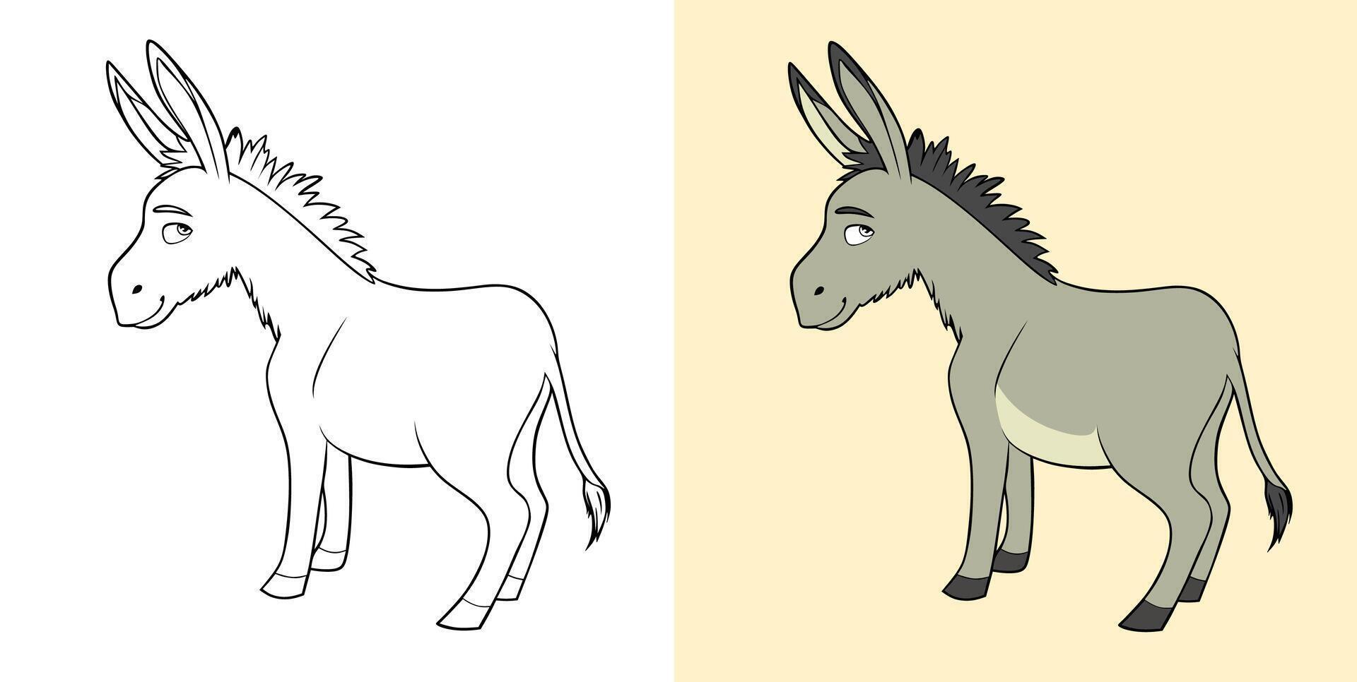 Donkey Color and Line Art Illustration vector