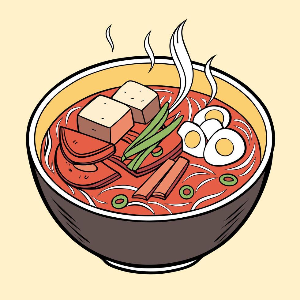 Delicious Kimchi Jjigae Korean Stew Illustration vector
