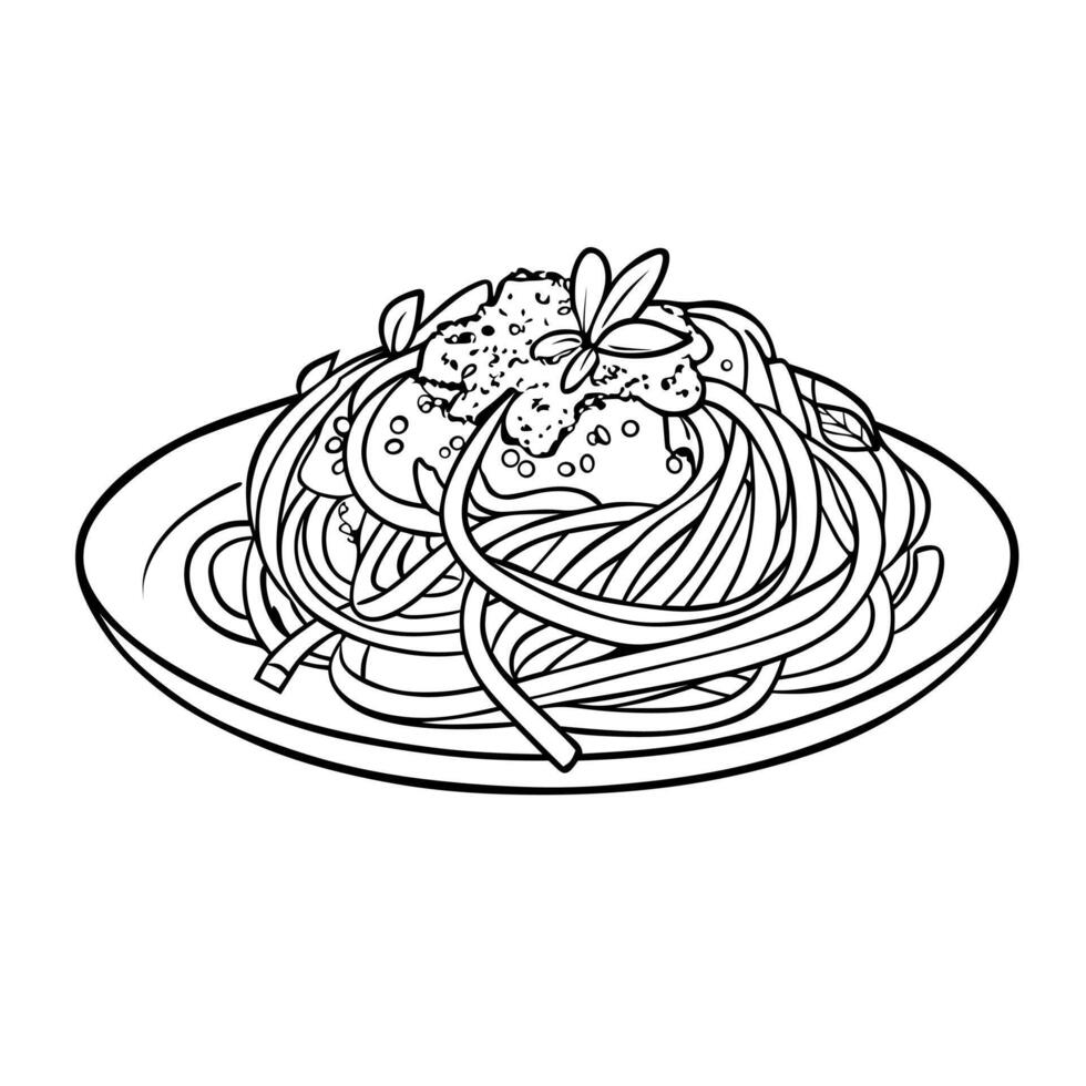 Spaghetti Line Art Italian Pasta Illustration vector