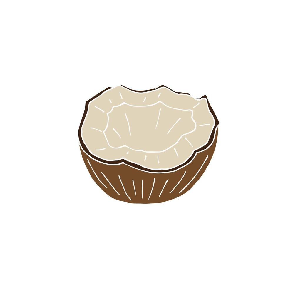 Hand drawn doodle sketch half cut coconut isolated on white background vector