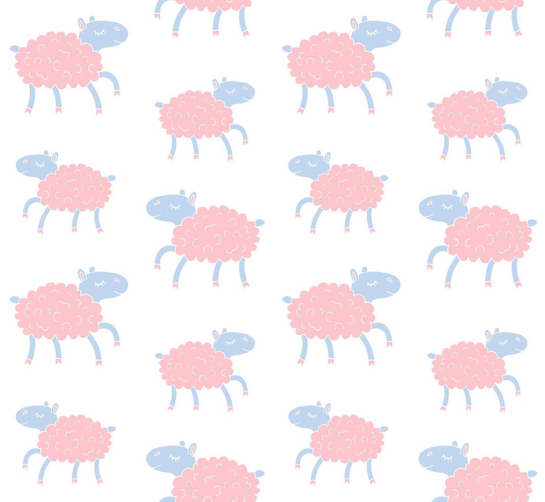 Seamless pattern of doodle running sheep vector