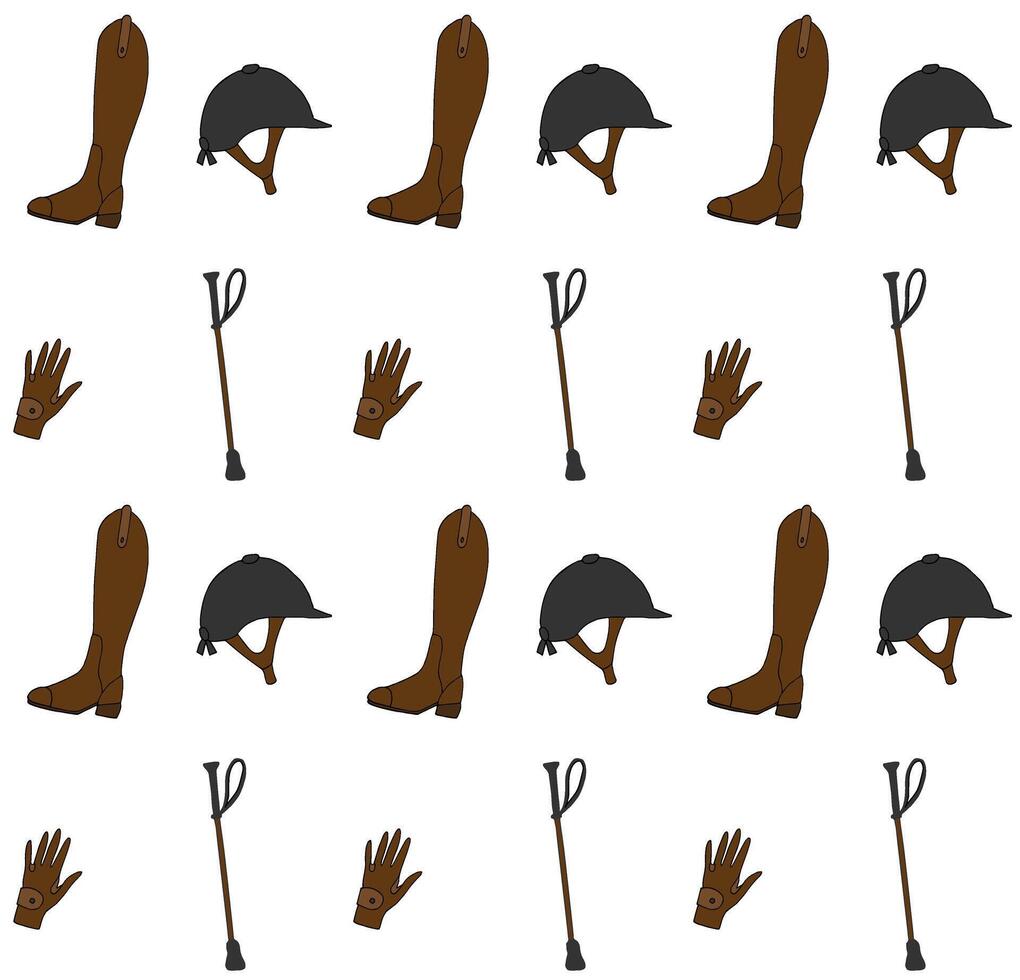Seamless pattern of different hand drawn doodle sketch equestrian horse riding equipments vector