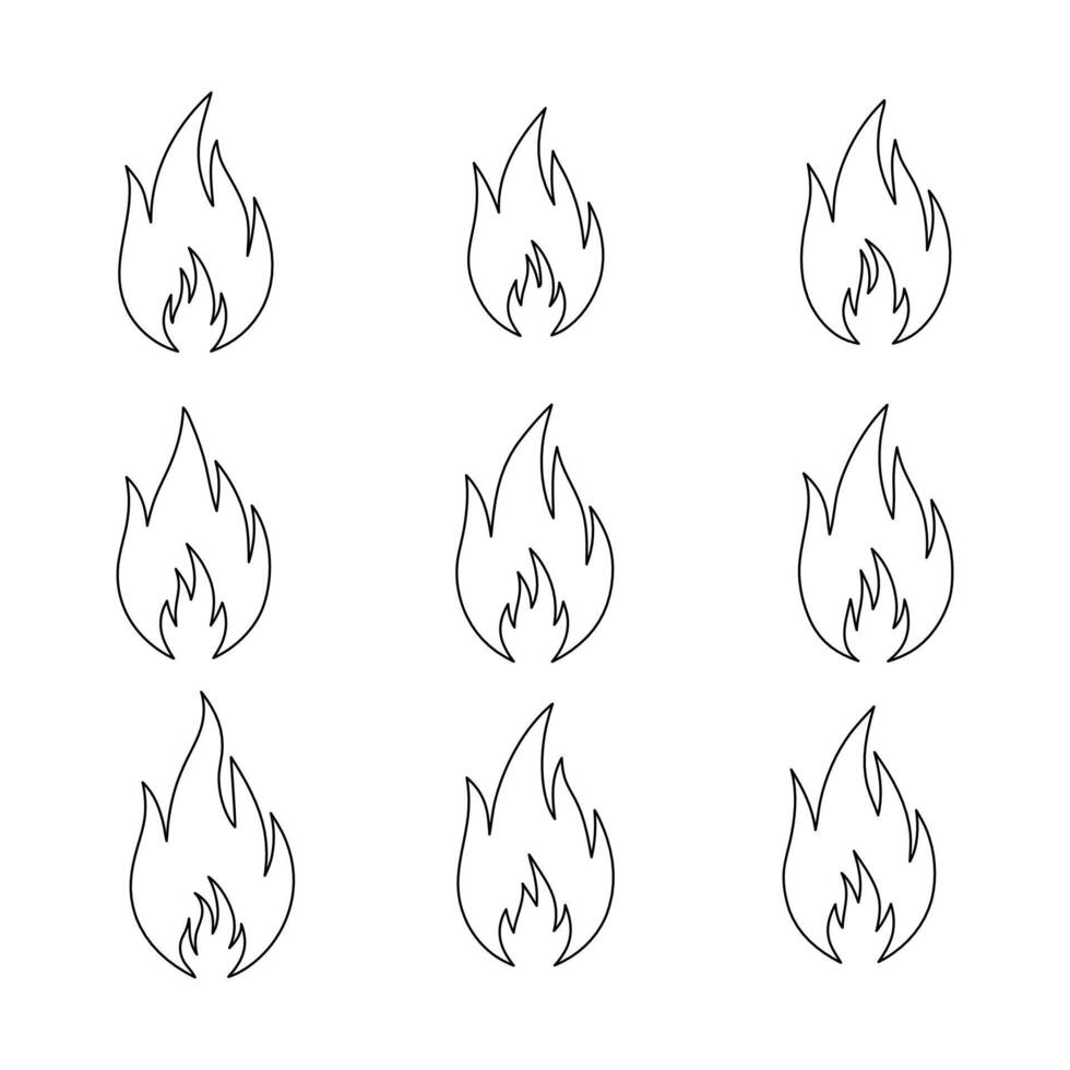 Continuous Single Line Bonfire Outline Illustration Set Minimalist Fire Sketch Designs vector