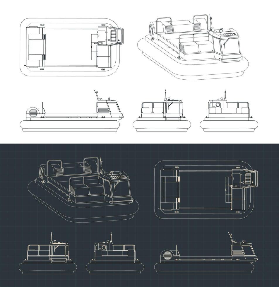 Hovercraft drawings stylized illustrations vector