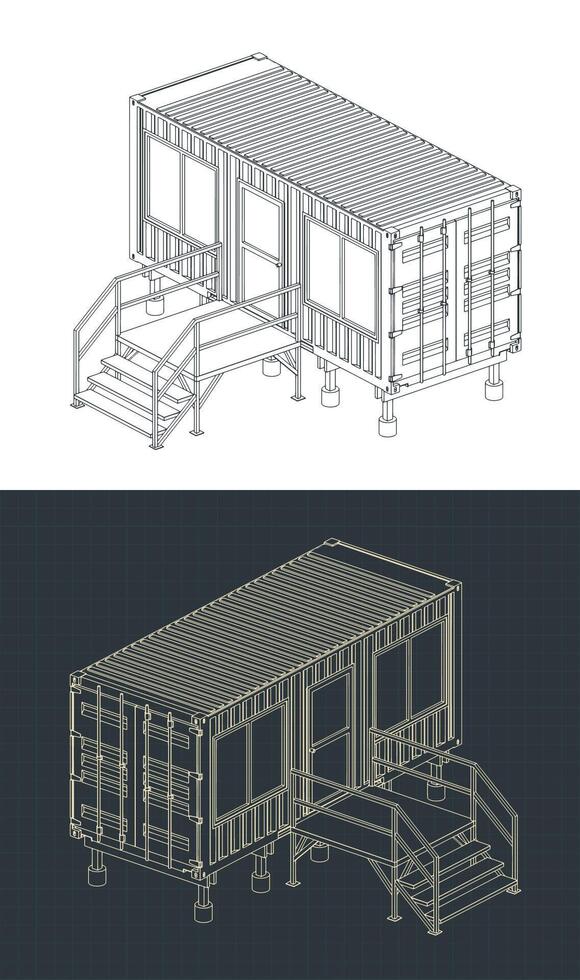 Container house isometric blueprints vector