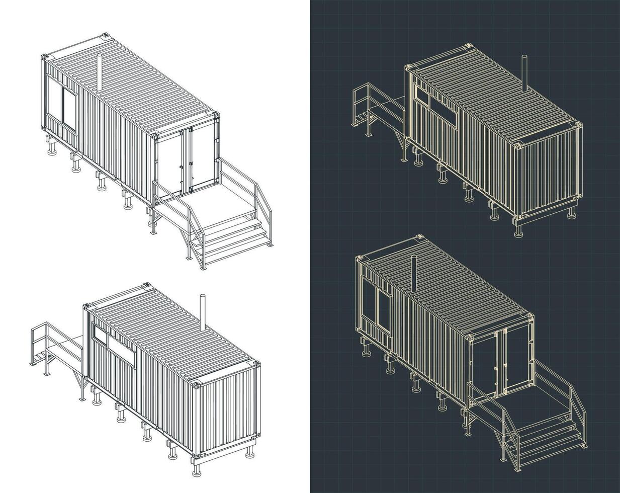 Isometric drawings of a container house vector