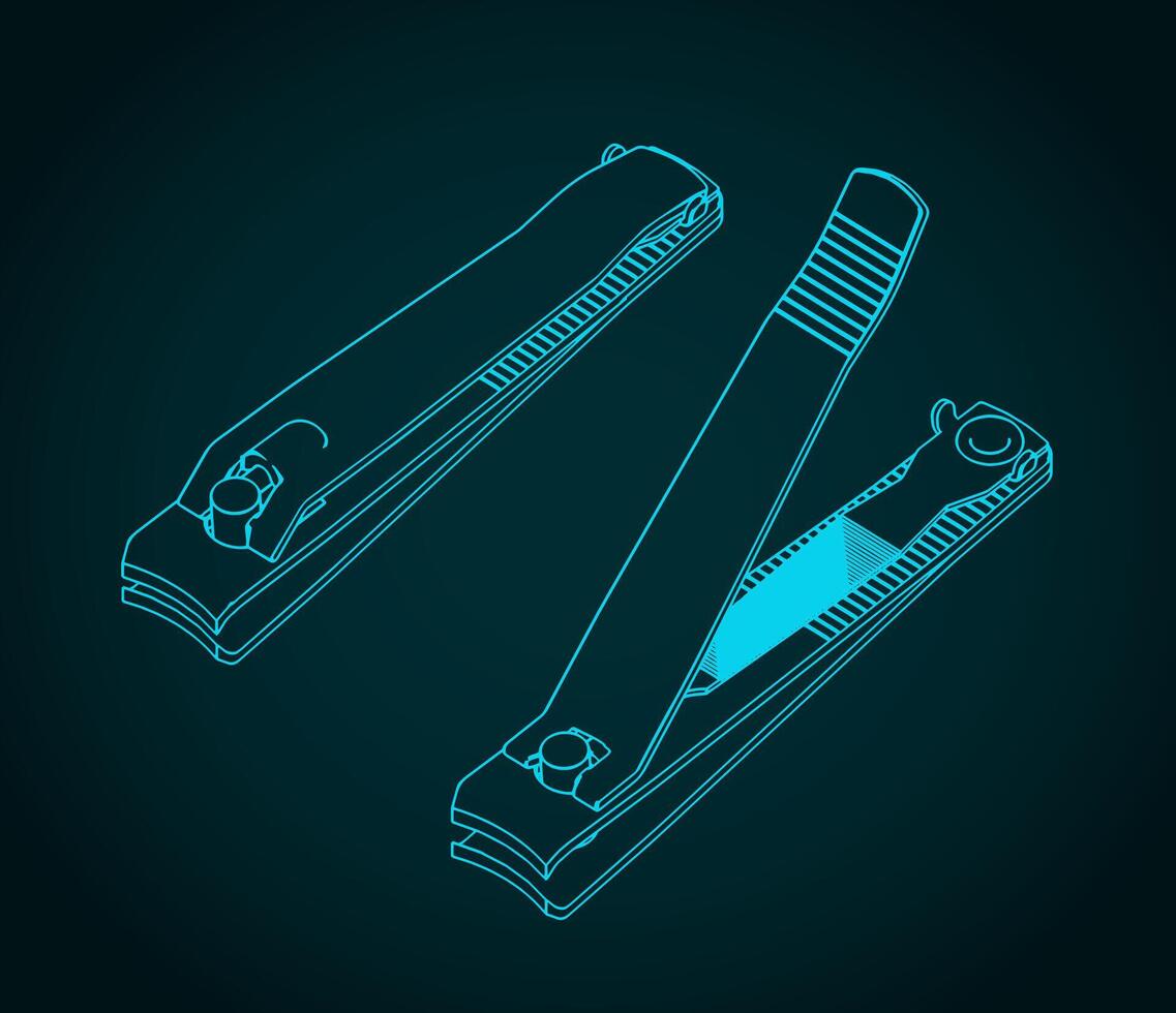 Nail clipper isometric blueprints illustration vector
