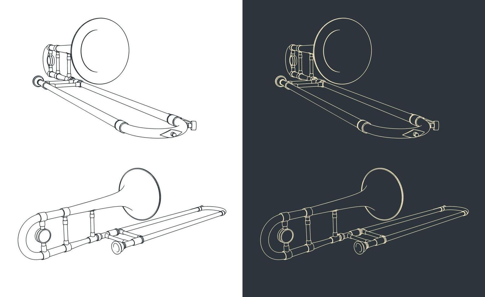 Trombone stylized illustrations vector