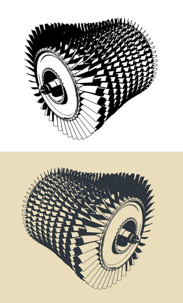 Jet engine turbine rotor and blades vector