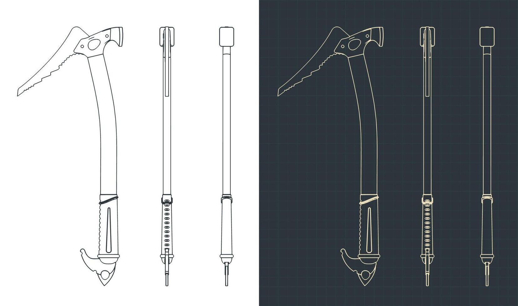 Ice axe blueprints illustrations vector