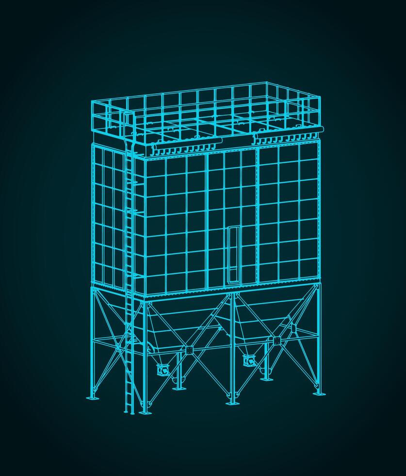 Industrial dust collector blueprint vector