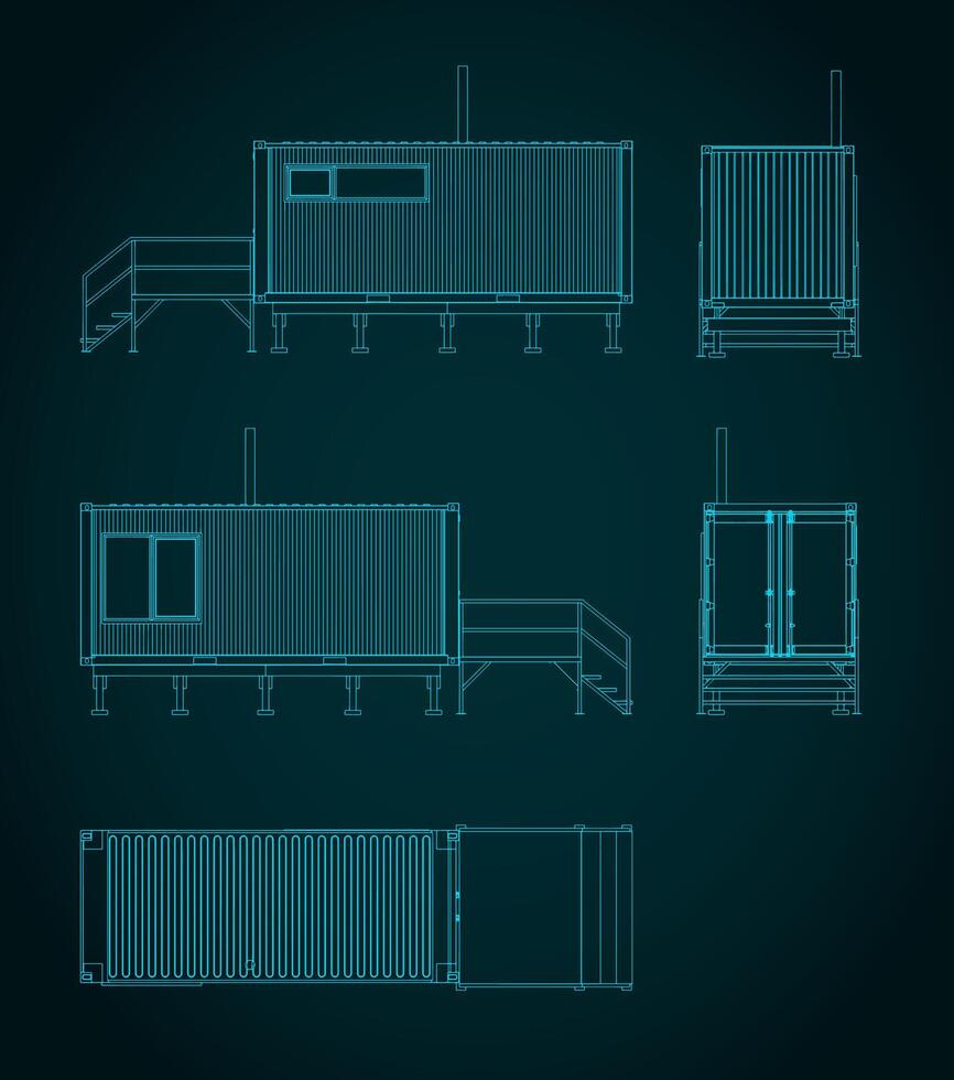 Container house converted from a shipping container drawings vector