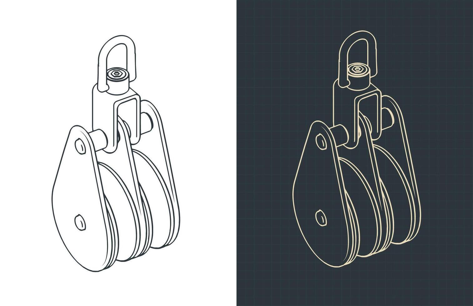 Double blocks for yacht rigging isometric blueprints vector