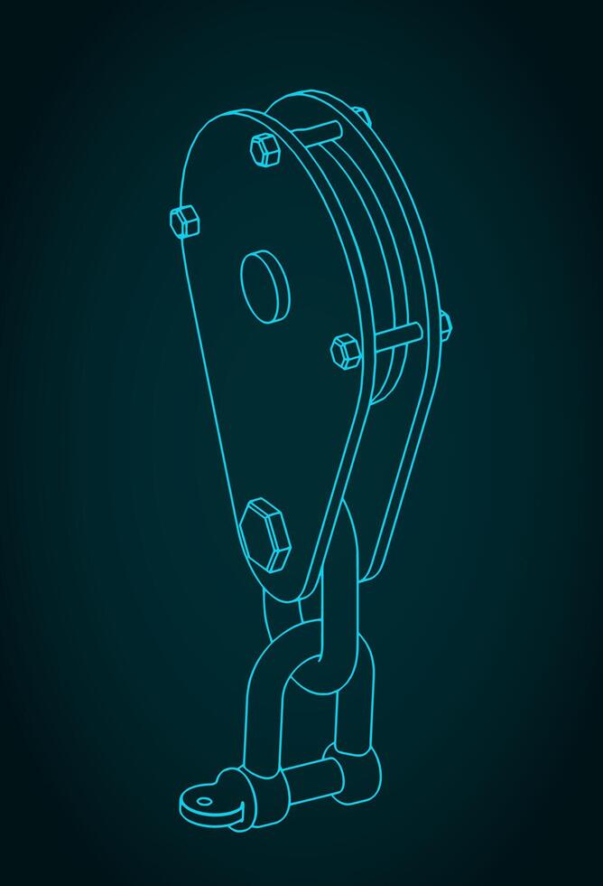 Single reel hanging sheave block isometric blueprint vector