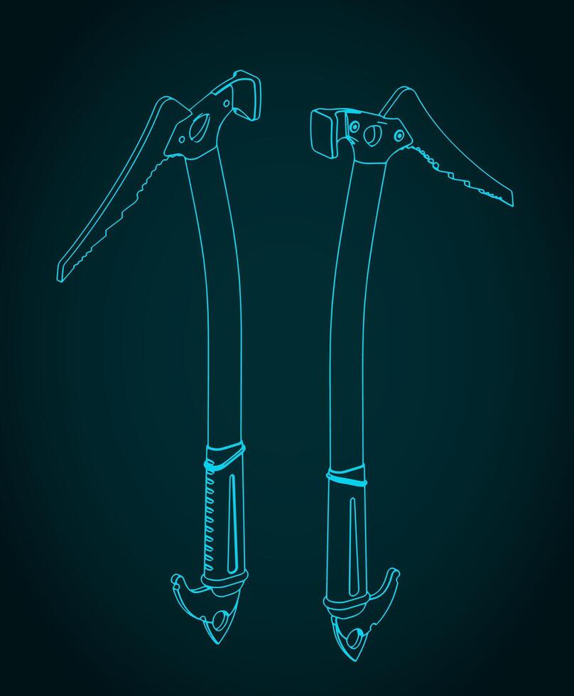 Ice axe isometric blueprints illustration vector