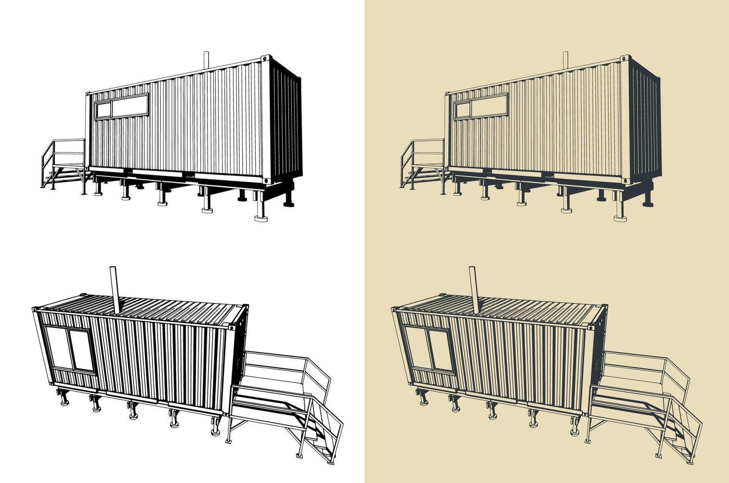 Container house converted from shipping container vector