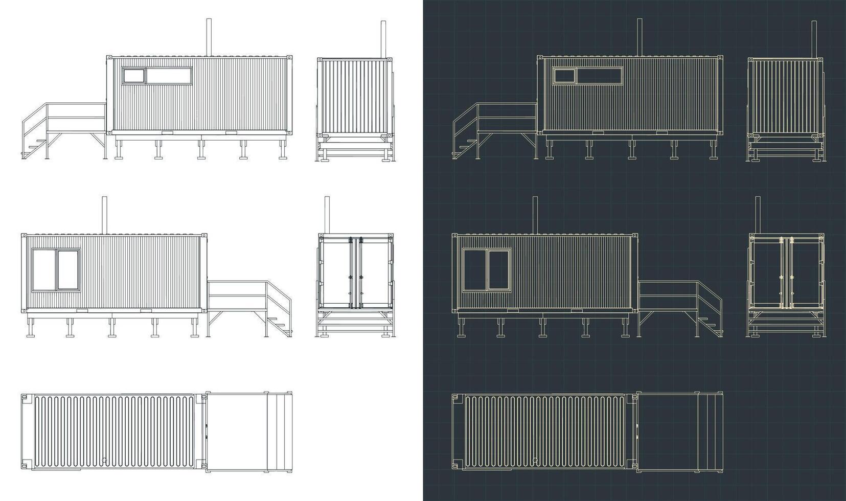 Drawings of a container house vector