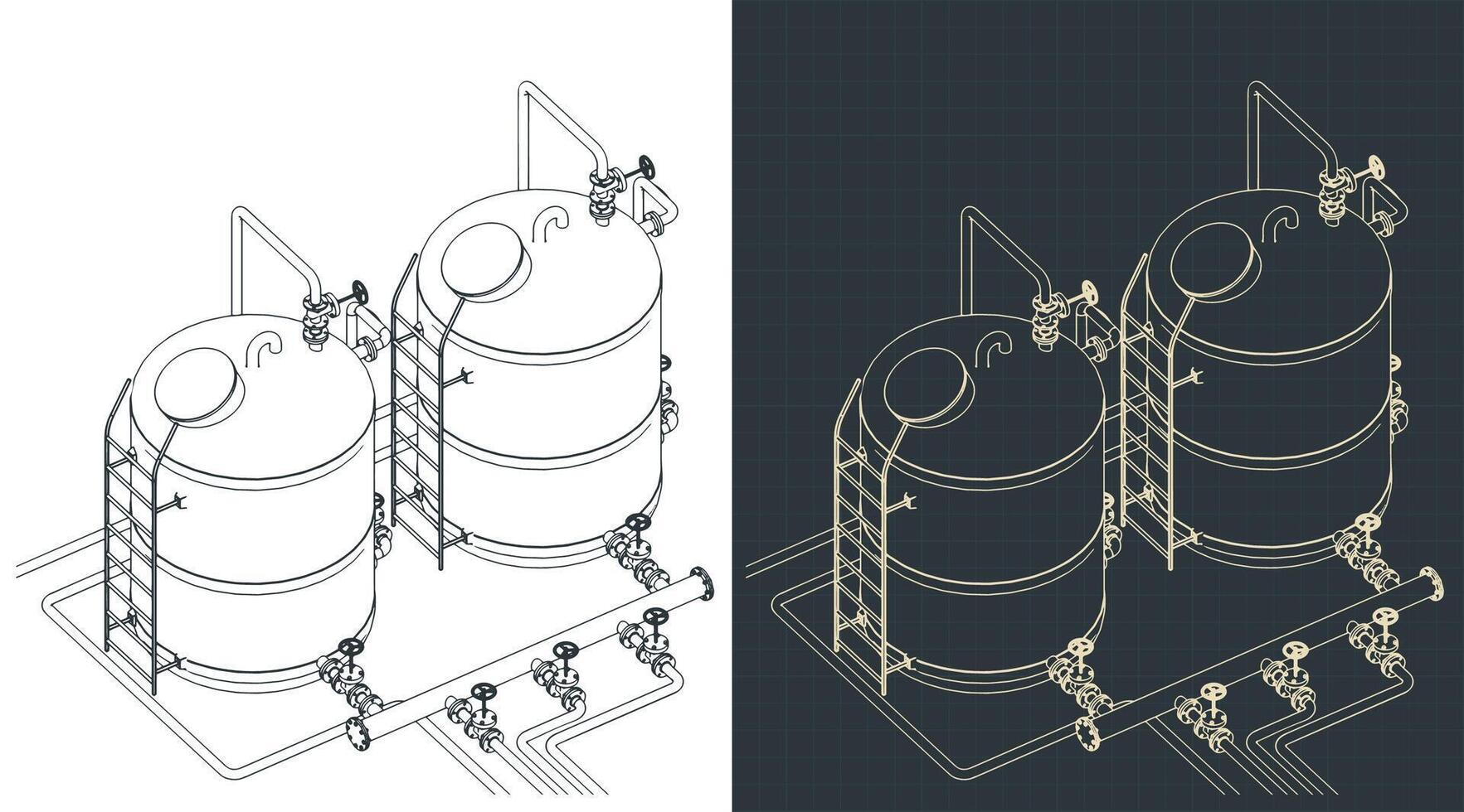 Water storage tanks blueprints illustrations vector
