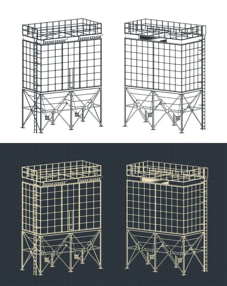 Industrial dust collector blueprints vector