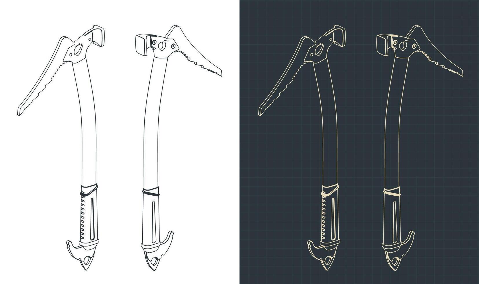 Ice axe isometric blueprints vector