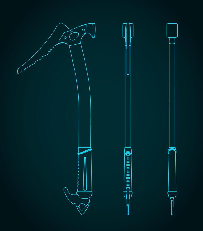 Ice axe blueprints illustration vector