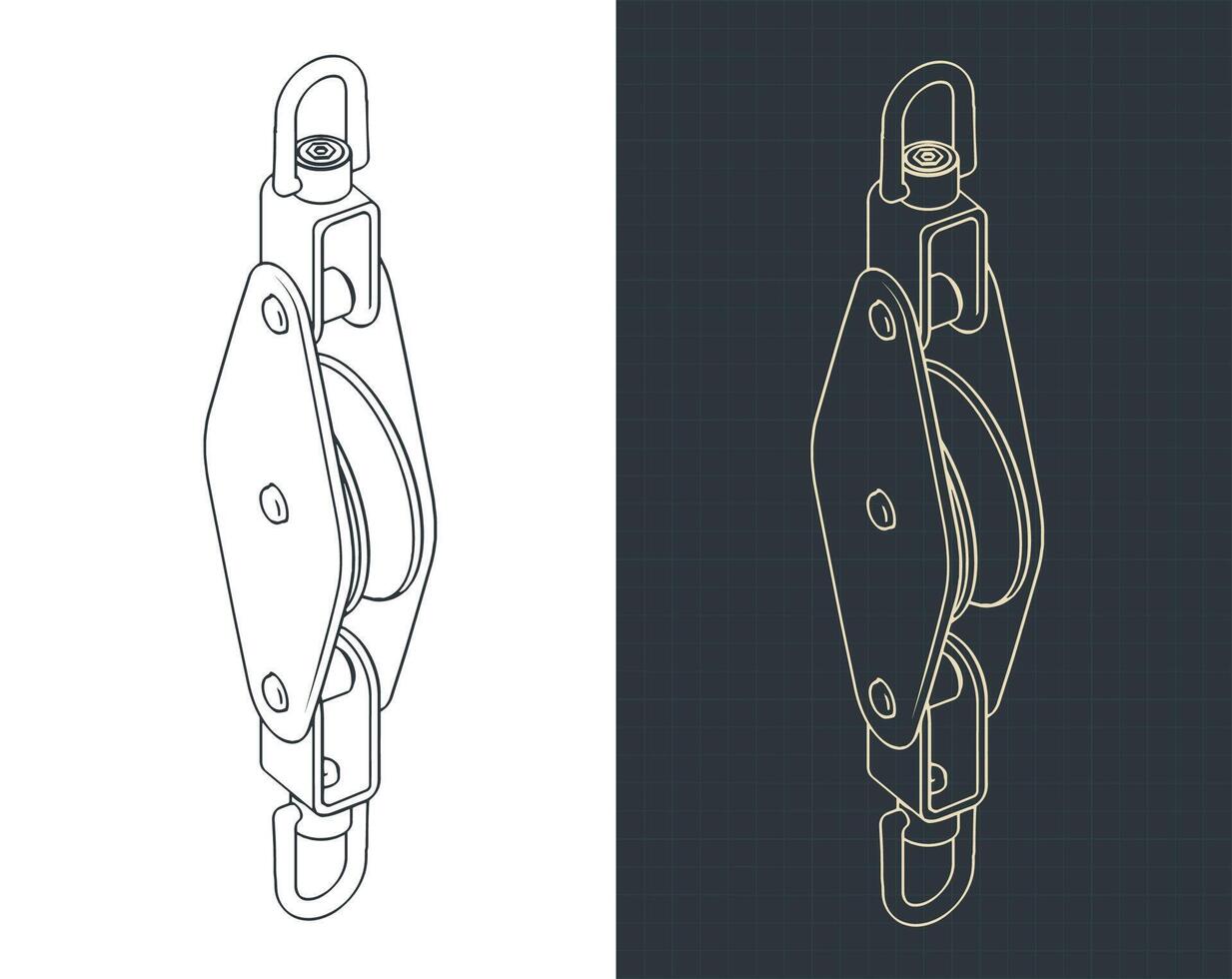 Single block for yacht rigging isometric blueprints vector