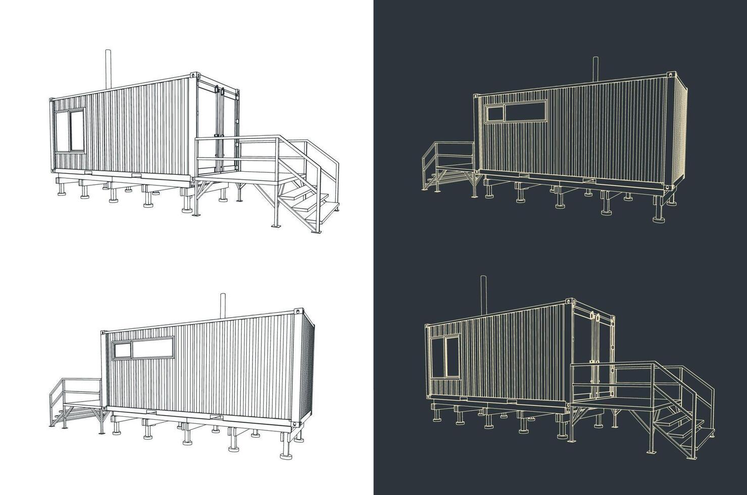 Container house converted from a shipping container blueprints vector