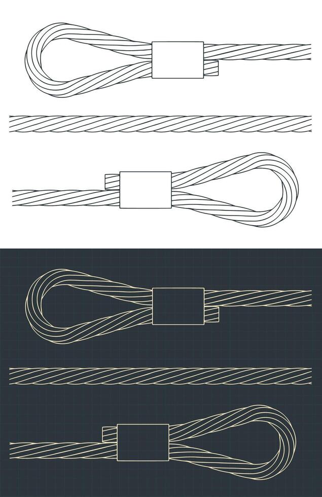 Steel cable with loop blueprints vector