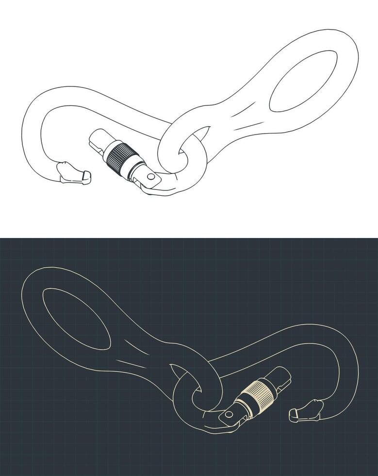 Figure eight belay device and carabiner drawings vector