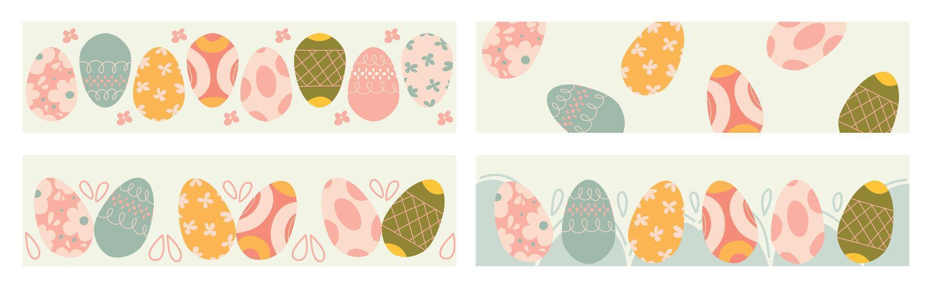 Pastel seamless borders with Easter eggs. vector