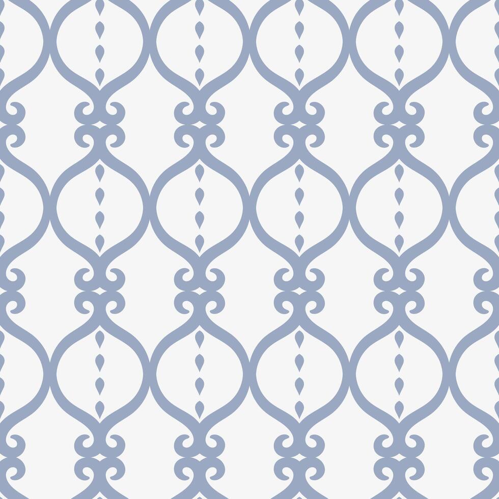 seamless pattern with a geometric ornamental design. Background with interlocking teardrop shapes in a muted blue color for wallpaper, textile, linen, scarf. vector
