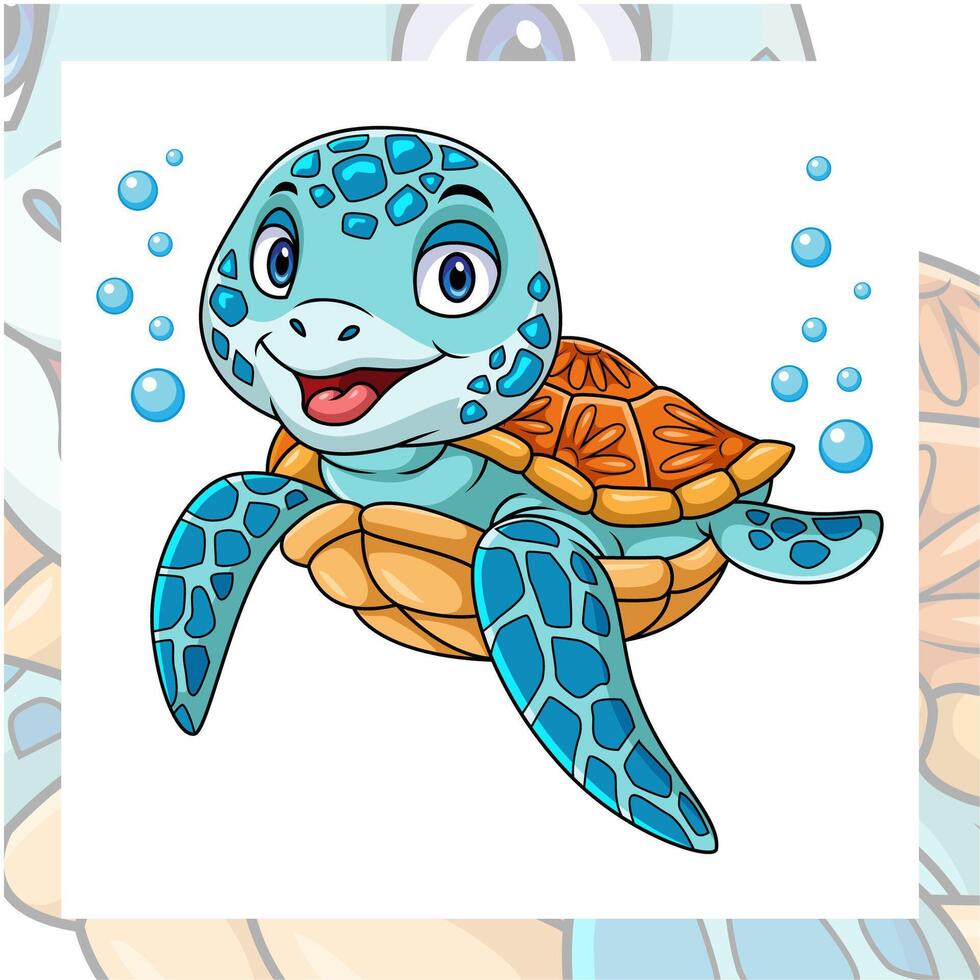 Sea turtle cartoon character design vector