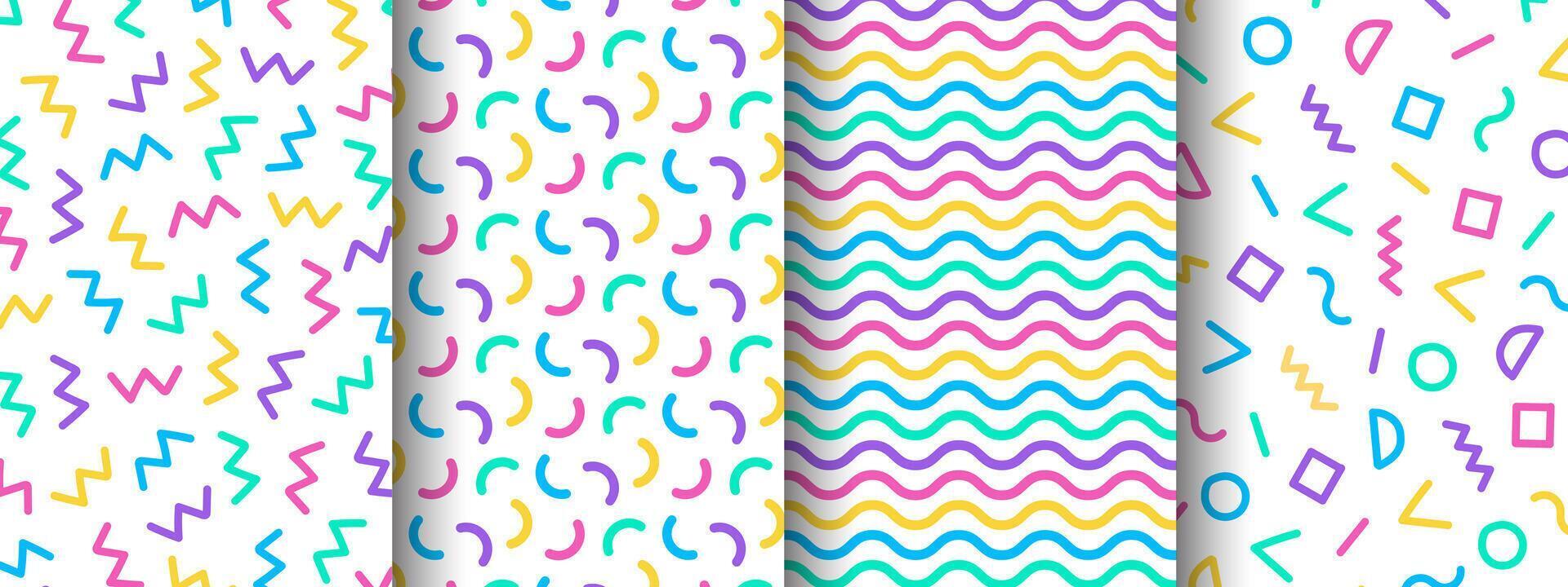 Collection of colorful geometric patterns on white background. Decoration for geometric design artwork style, advertising, wrapping, printing, book cover vector