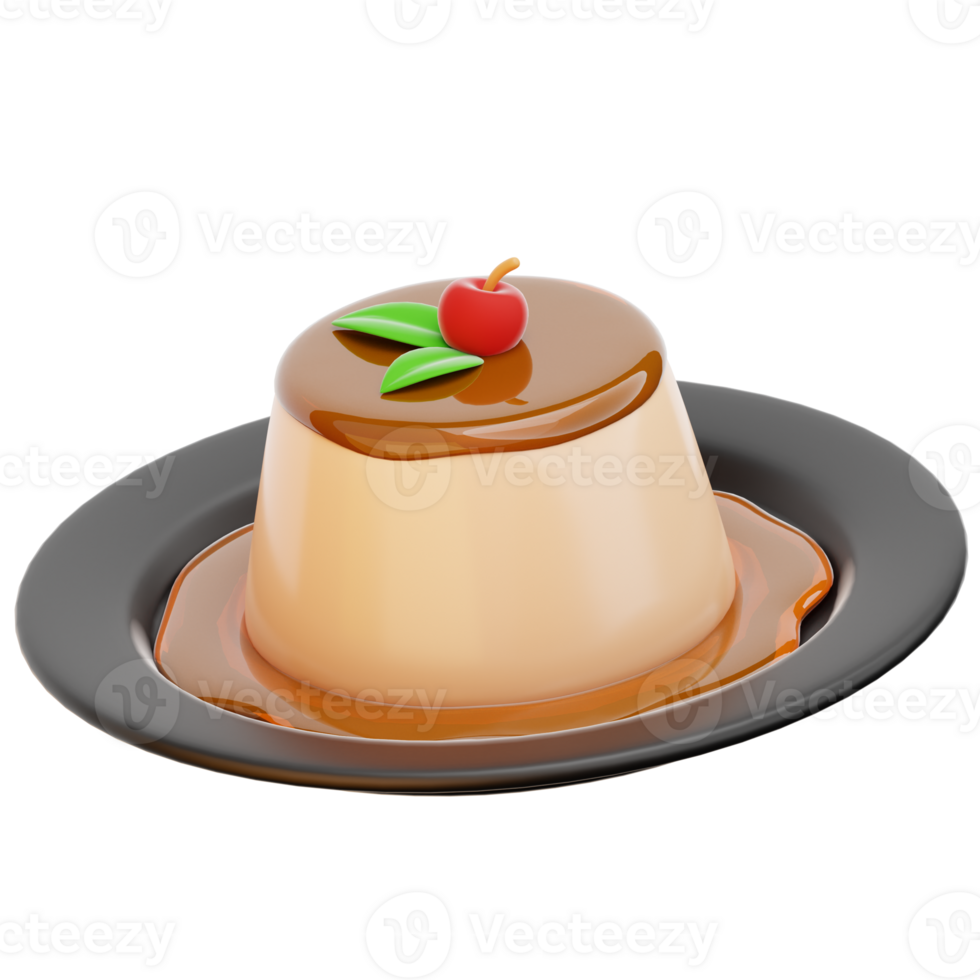 Pudding with a cherry on top on a plate png