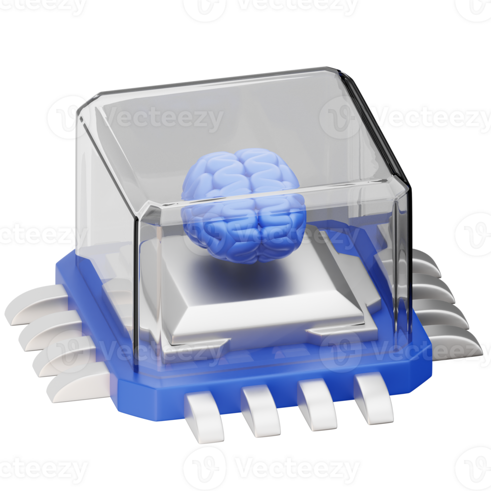 A brain in a box with a blue chip png