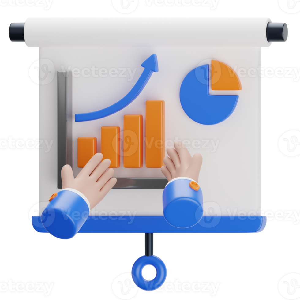Hands on a presentation board with a chart 3d icon png