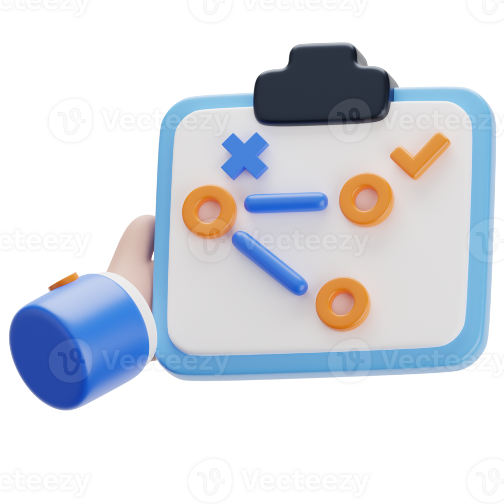 A hand holding a clipboard with a blue and orange design png