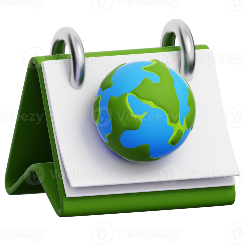 A calendar with a green globe on it png