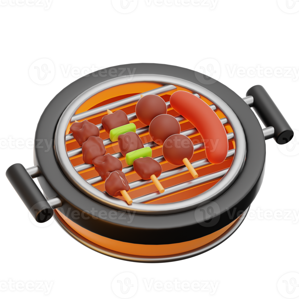 A grill with meat and vegetables on it png