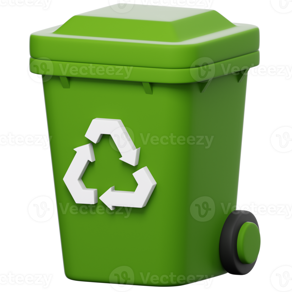 A green trash can with a recycling symbol on it png