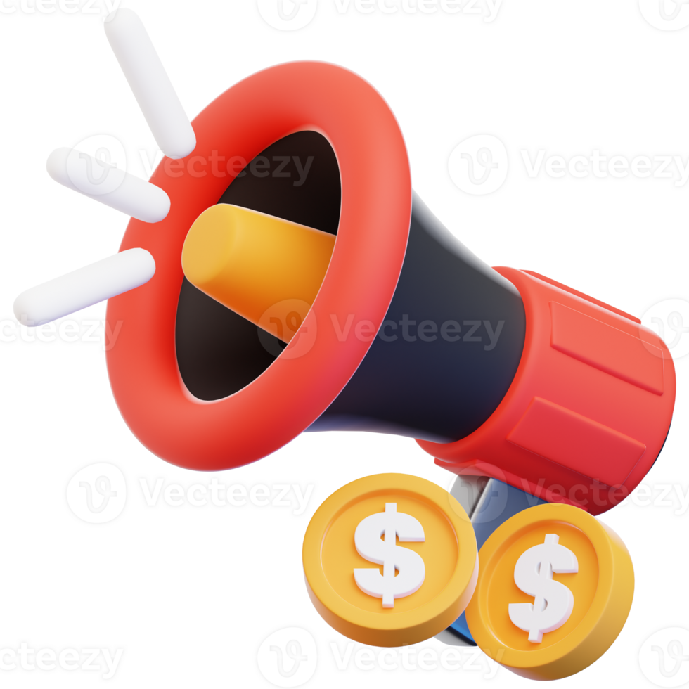 A megaphone with dollar coins and a dollar sign png