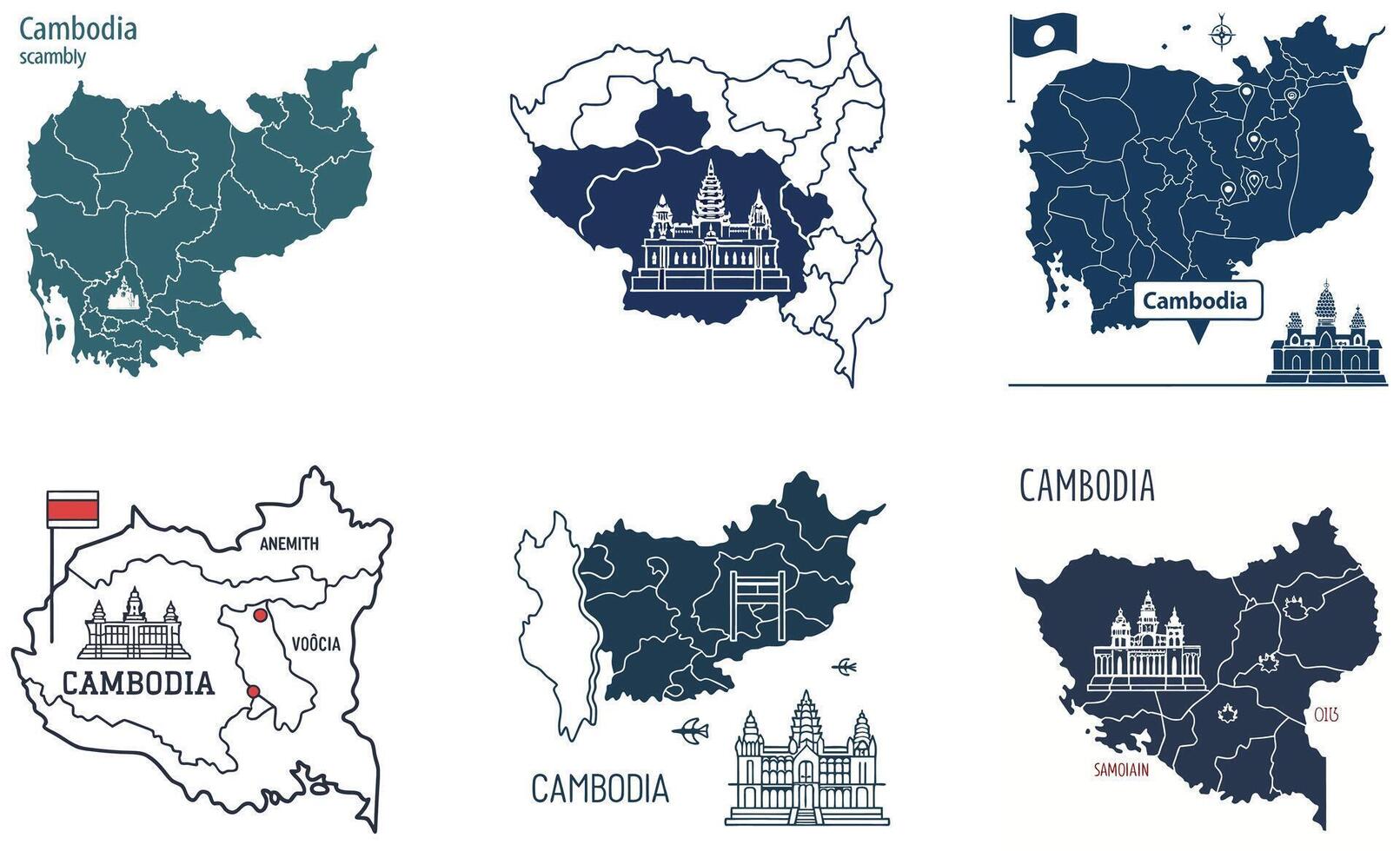 Cambodia map set with cambodia capital city illustration vector