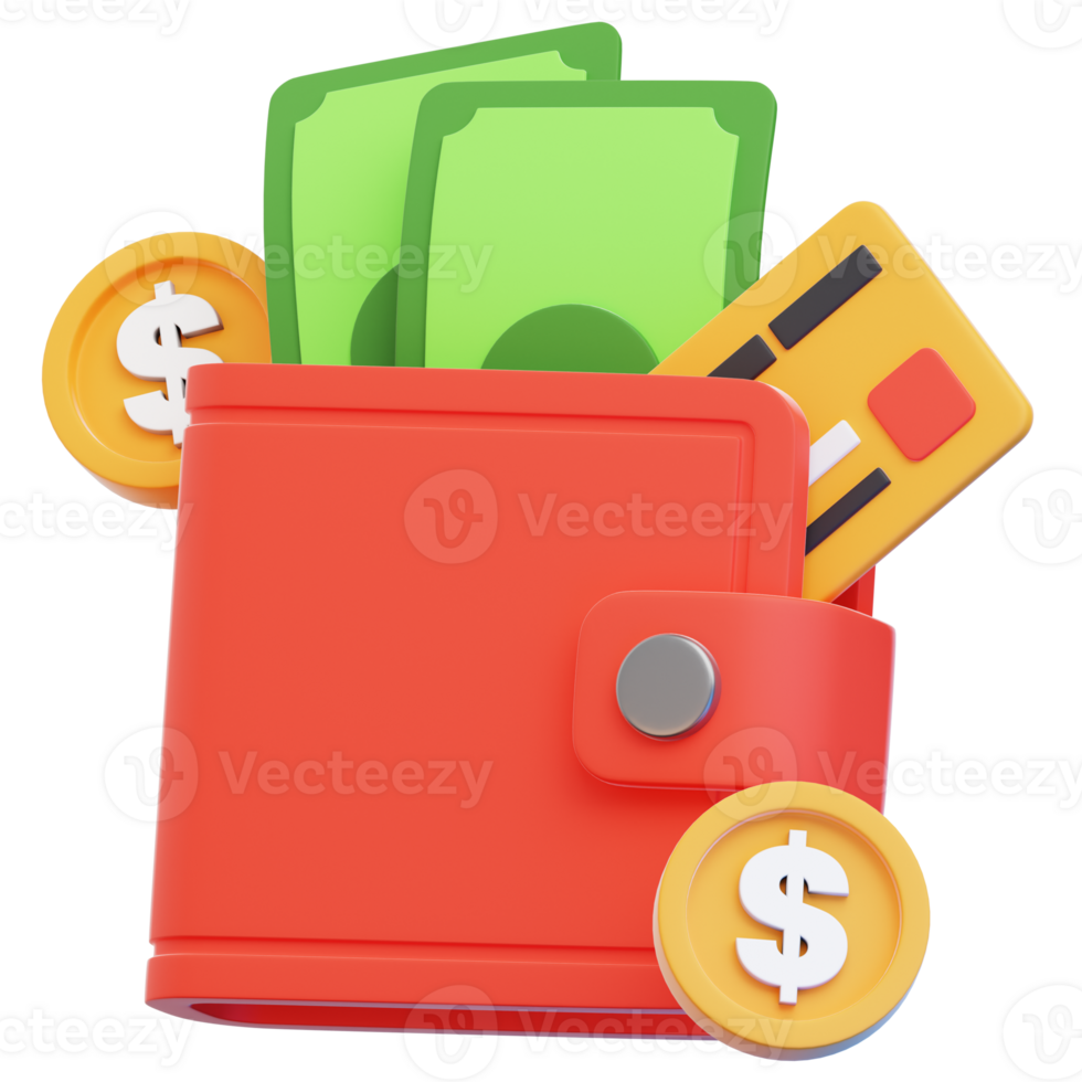 Wallet app icon with money and credit cards png